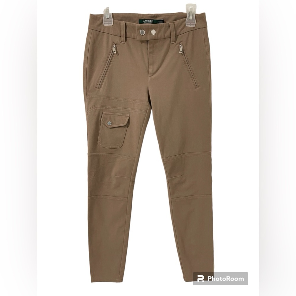 Ralph Lauren Cargo Stretchy Pants Zipped Pockets Truffle Tan Size 4